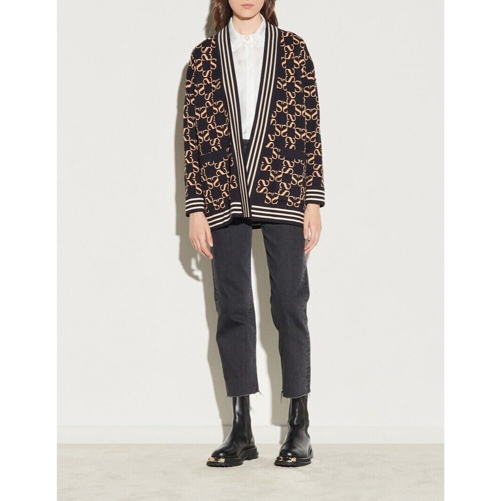 SANDRO Ron Brown Black Reversible Oversized Jacquard Logo Cardigan - 1 (Small) - Picture 4 of 5